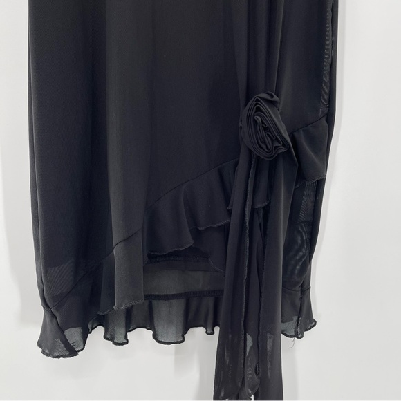 Beginning Boutique Black Deep V Neck Halter Rosette Detail Mini Dress Size 4 - Picture 4 of 12